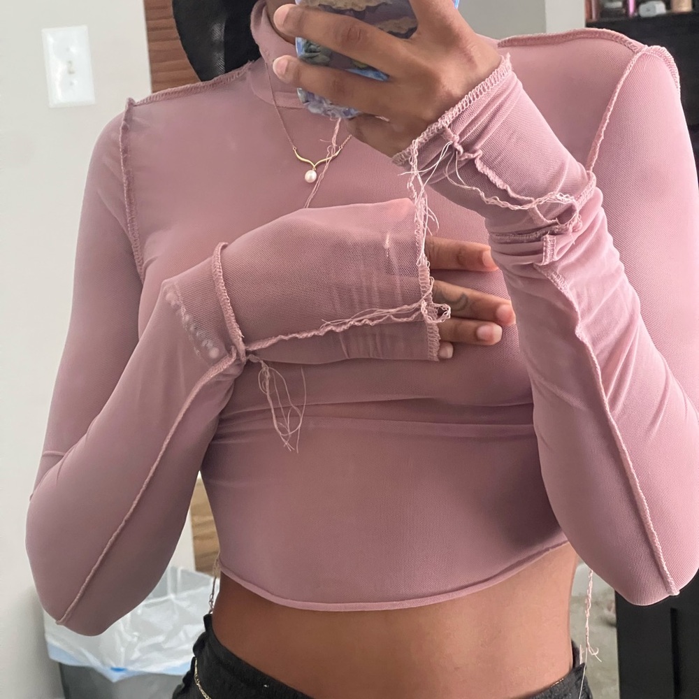 Sheer long sleeve purple crop
